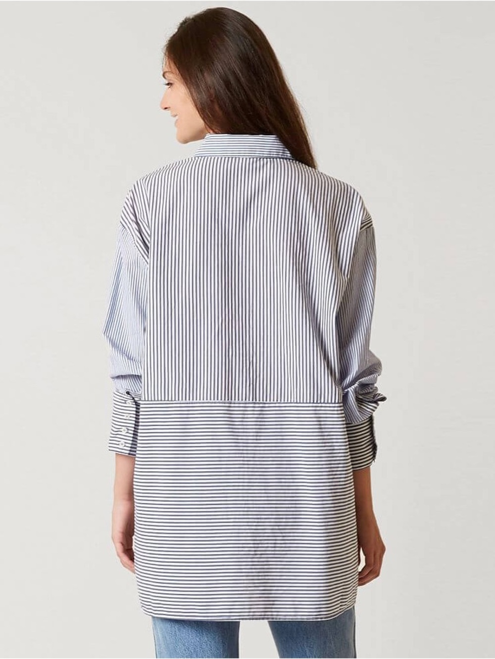 Free People Lakehouse Striped Oversized Button Down Shirt Blue White Medium - Picture 2 of 8